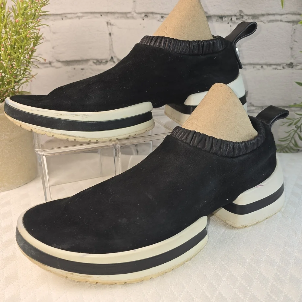 STUART WEITZMAN SLIP-ON BLACK SUEDE SOCK SNEAKER RUCHED ANKLE CHUNKY SOLE 7